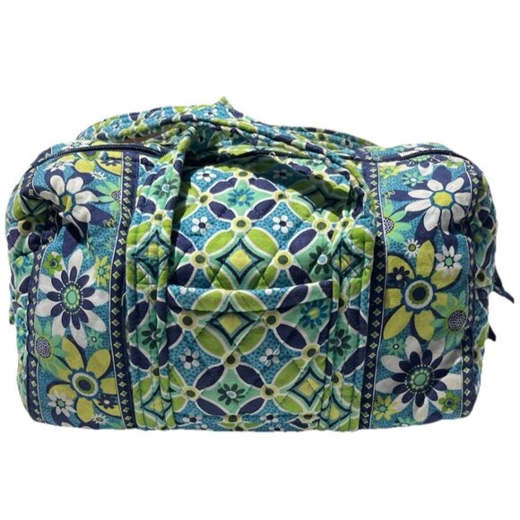 Vintage Vera Bradley Duffle LARGE TRAVELER Bag Flower Daisys Blue Green Bag - Picture 1 of 14